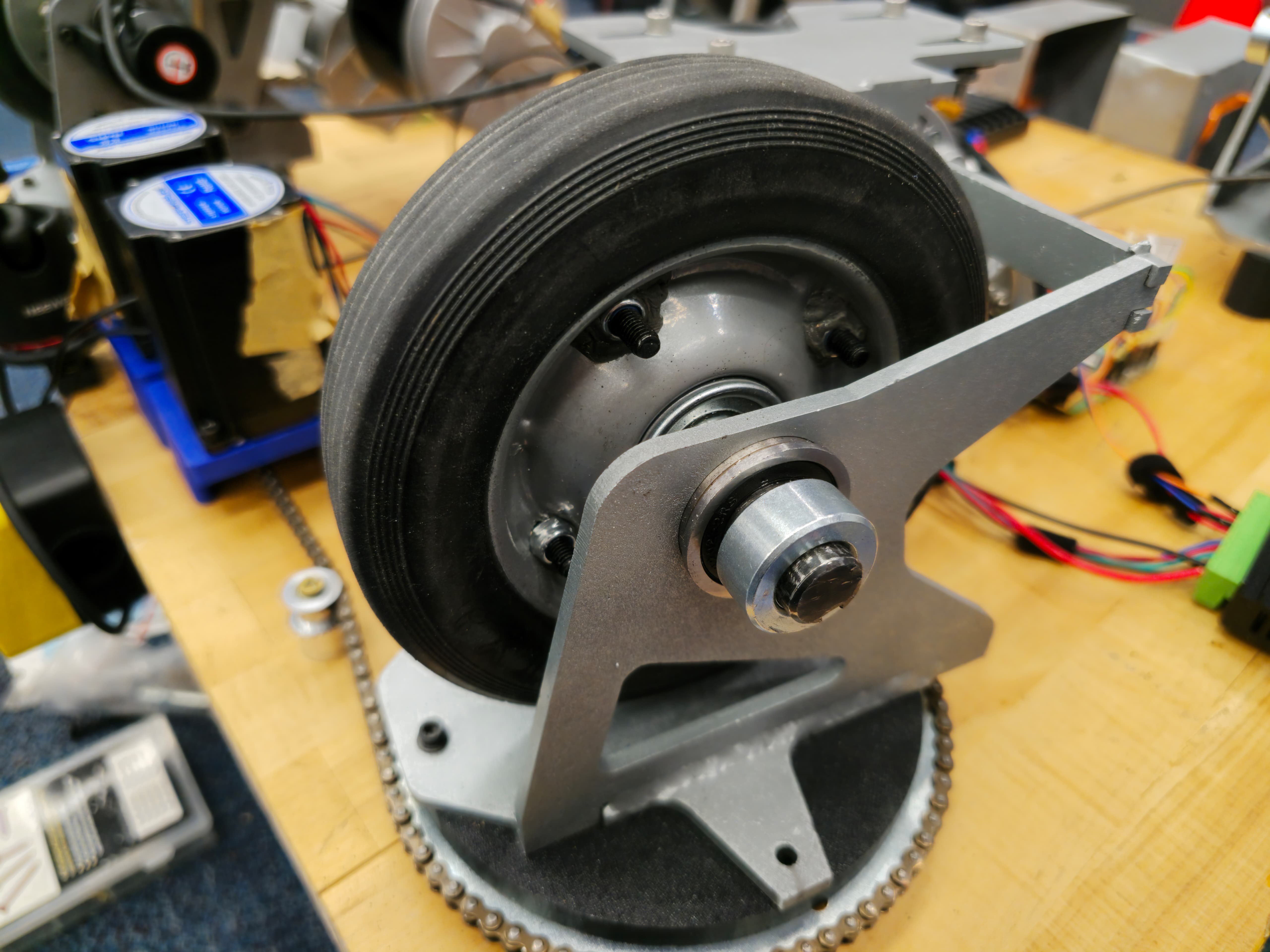 Heavy-duty solid rubber wheels with bearings and shaft